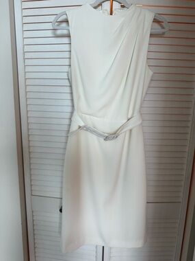 Marciano Elegant Ivory Sleeveless Sheath Dress with Bow Detail